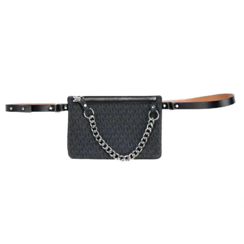 NWOT Michael Kors Black MK Belt Bag with Pull Chain. Perfect size for iPhone too - Picture 6 of 7